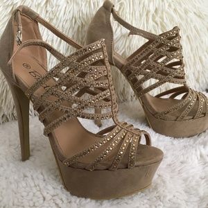 Nude, platform, faux suede sandals/heels/stilettos